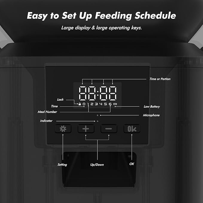 Automatic Dog Feeder - 8L/34 Cups Large Capacity Automatic Cat Food Dispenser with Display LCD Screen,Large Food Tray,Battery Operated,Timed Cat Feeder,Up to 50 Portions 6 Meals Per Day,Keeps Fresh