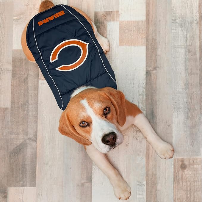 NFL Chicago Bears Puffer Vest for Dogs & Cats, Size Small. Warm, Cozy, and Waterproof Dog Coat, for Small and Large Dogs/Cats. Best NFL Licensed PET Warming Sports Jacket