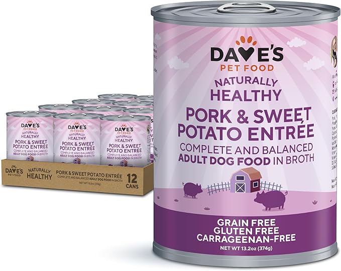 Dave's Pet Food Grain Free Wet Dog Food (Pork & Sweet Potato in Broth), Made in Canada Naturally Healthy Canned Dog Food, Added Vitamins & Minerals, Wheat & Gluten-Free, 13.2 oz (Case of 12)
