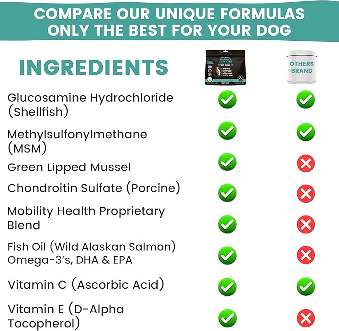 Mobility Hip and Joint Chews for Dogs Maximum Strength | Joints Health Supplement with Glucosamine, Chondroitin, MSM, Turmeric, Green Lipped Mussels, Wild Alaskan Salmon Oil, Omega 3