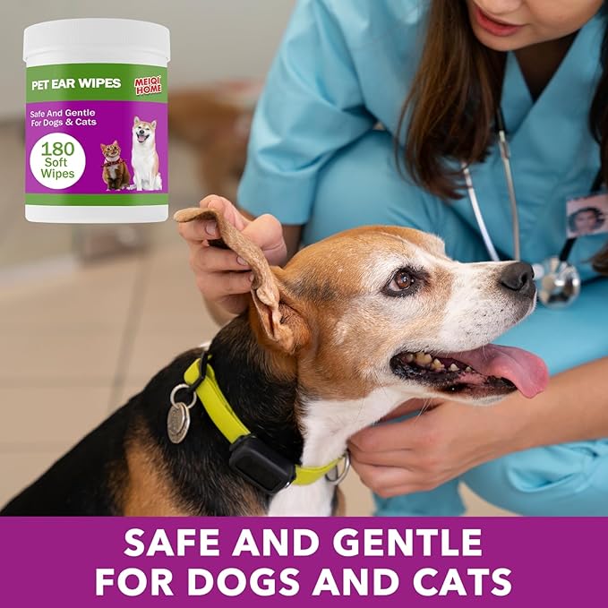 180 Count Dog Ear Cleaner Wipes , Dog Ear Wipes , Gently Remove Ear Wax, Debris - Soothes & Relieves Ear Itching, Fresh Mugwort Scent, All Natural Ingredients,Safe & Gentle Ear Wipes for Dogs & Cats