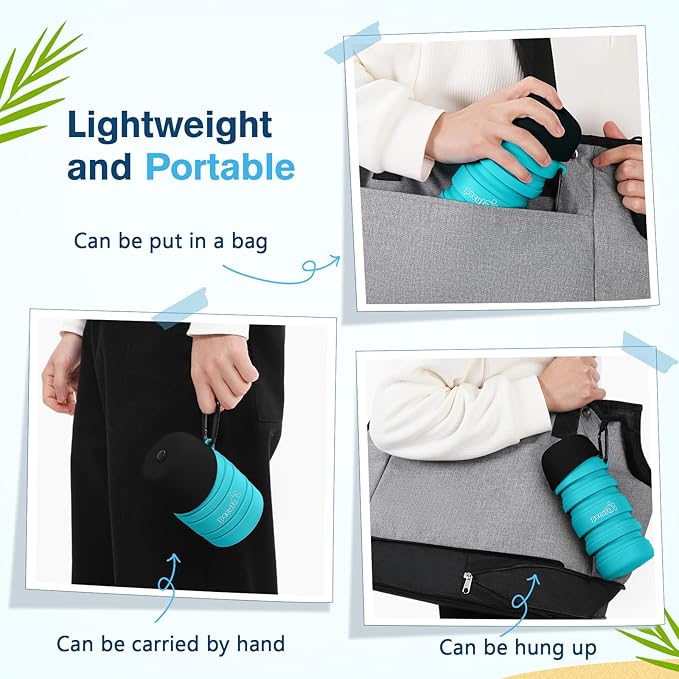 Pecute Dog Water Bottle Portable, 29oz Dog Foldable Water Bottle with Folding Bowl, Carabiner Clip, 5 Levels Capacity, 100% Food Grade Silicone, Dog Water Bottle for Outdoor Walking, Hiking, Travel