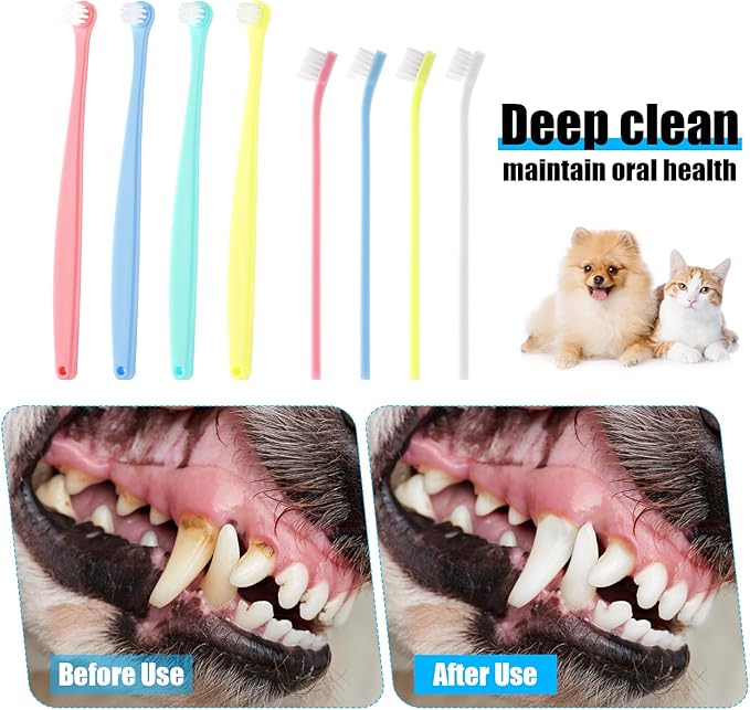 8pcs Dog Toothbrush, 2 Styles Soft Bristle Small Cat Toothbrush Micro Head Kitten Teeth Cleaning Brush Dental Care Supplies for Tiny Puppy Kitty Reduce Plaque Tartar Formation & Bad Breath