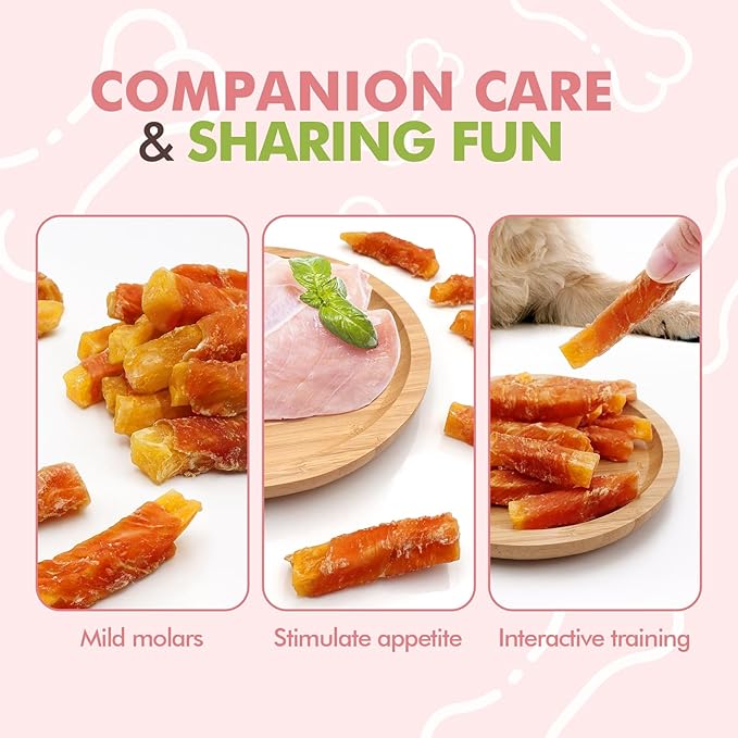 Dog Treats, Chicken Wrapped Sweet Potato Jerky Treats, Rawhide Free Soft Training Snacks for Puppy and Small Dogs, 14 oz