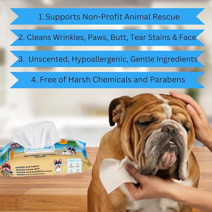 Pacific Pups Dog Wrinkle Wipes French Bulldog and Cats, French Bulldog Wrinkle Wipes for Dogs, Dog Face Wipes French Bulldog Face Wipes, Frenchie Wrinkle Wipes, Dog Body Wipes, Dog Wipes