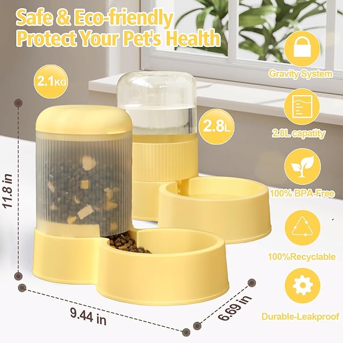 Gravity Cat Feeder with 2.8L Capacity, BPA Free, Eco-Friendly, Food Grade Materials, Big Mouth Design, Siphon Device for Water Dispenser