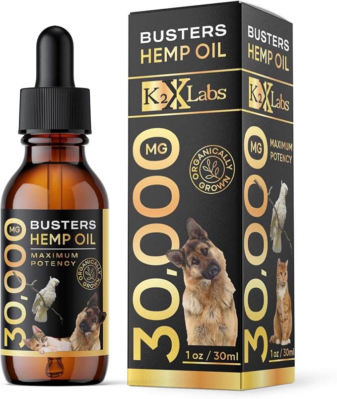Max Potency Buster's Organic Hemp Oil treats for Dogs & Cats - Perfect Ratio Omega 3 & 6 - Made in USA - Hip & Joint Health, Natural Relief, Calming (1-Pack)
