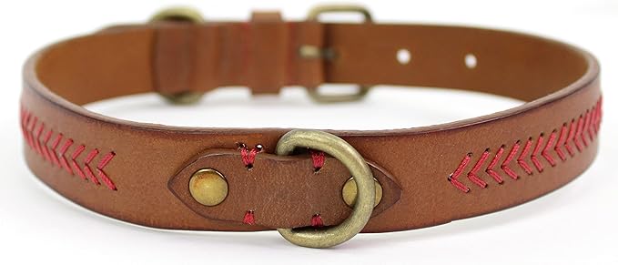 Rawlings | Baseball Stitch Leather Dog Collar | Multiple Sizes | Multiple Colors