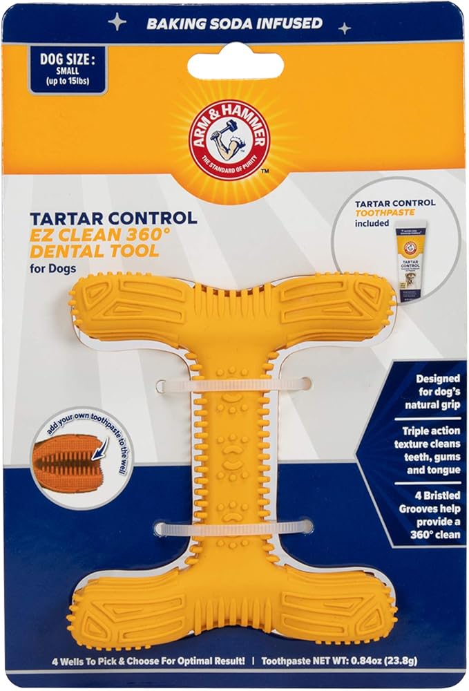 Arm & Hammer for Pets Tartar Control EZ Clean 360 Dental Tool for Small Dogs, Baking Soda Toothpaste Included |Refillable Dog Dental Toy for Easy Dog Teeth Cleaning |Fun Way to Promote Dental Health
