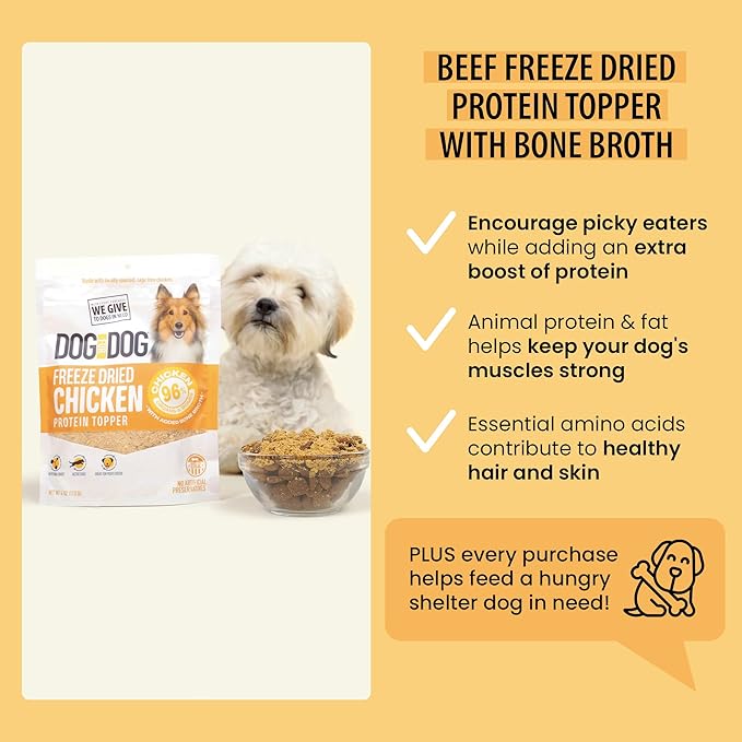 Dog for Dog Freeze Dried Dog Food Topper - Cage Free Chicken Dog Food toppers for Picky Eaters | Food toppers for Picky Dogs and Treats, All Natural & Limited Ingredient | Made in The USA - 4OZ