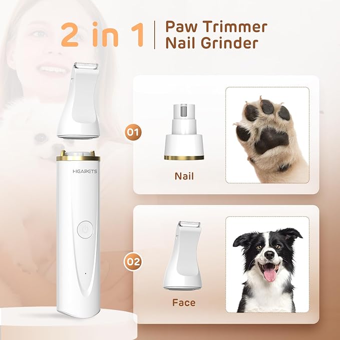 Dog Hair Clippers for Grooming Kit and Dog Paw Trimmer for Grooming, Low Noise Rechargeable Cordless, Shaver Grooming Supplies for Pet Cats Dogs (Gold, White)