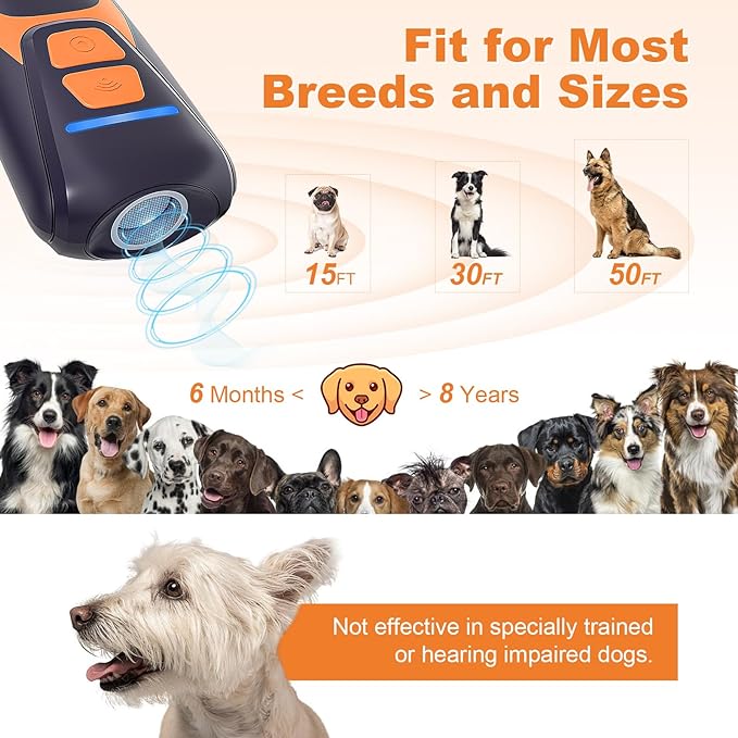 Dog Bark Deterrent Devices, Rechargeable Ultrasonic Anti Barking Device for Dogs, Dog Bark Control Devices 50FT Range Safe for Dogs & Human Portable Indoor Outdoor, Dog Training & Behavior Aids