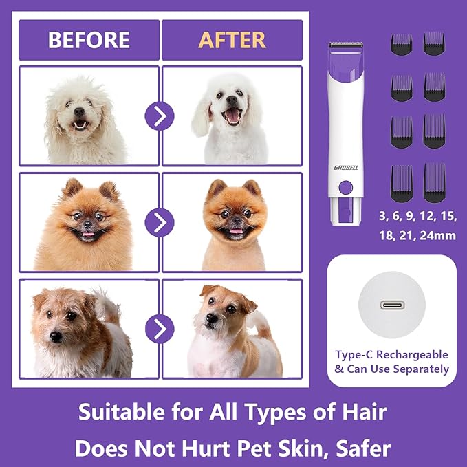 GROBELL Dog Blow Dryer & Grooming Vacuum Kit: 2.5L 16kPa Professional Dog Clippers Groomer for Pet Hair Tool Cat Trimmer for Long or Short Hair Dogs Shavers for Thick Coat Shedding Brush & Deshedding