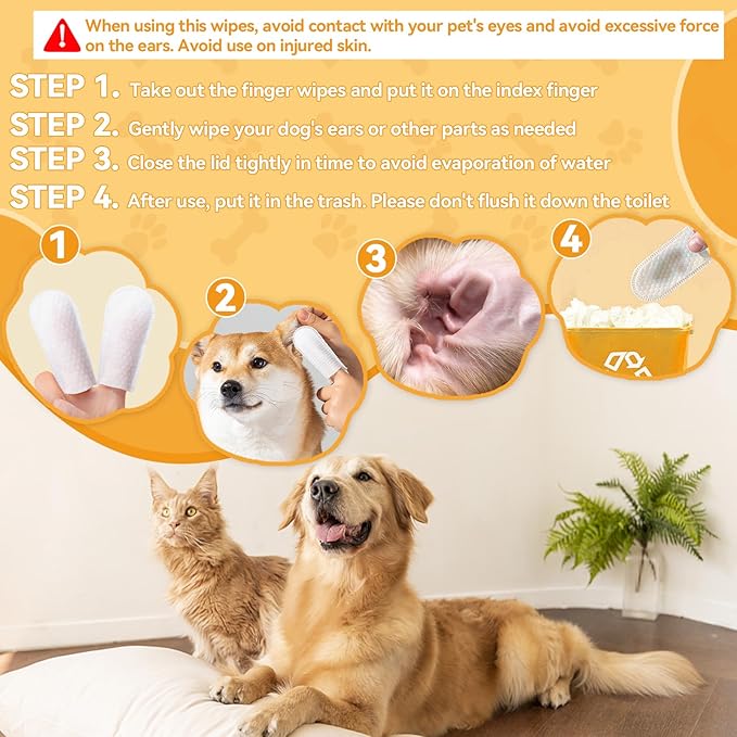 Dog Ear Cleaner Finger Wipes, Ear Cleaner Wipes for Dogs & Cats, Dog Ear Wipes Reduce Earwax Buildup, Ear Wipes for Dogs Soothing Odor, Dog Wipes Remove Dirt & Non-Irritating, 120counts