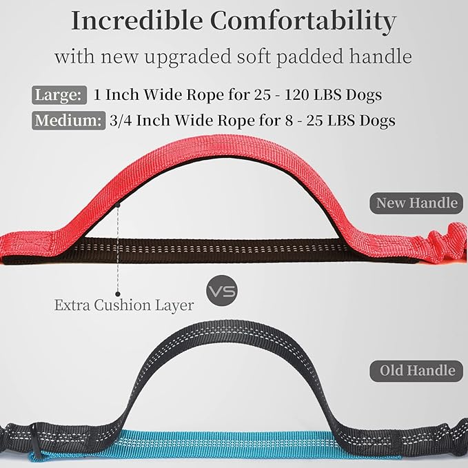 iYoShop Hands Free Dog Leash with Zipper Pouch, Dual Padded Handles and Durable Bungee for Walking, Jogging and Running Your Dog (Large, 25-120 lbs, Red)