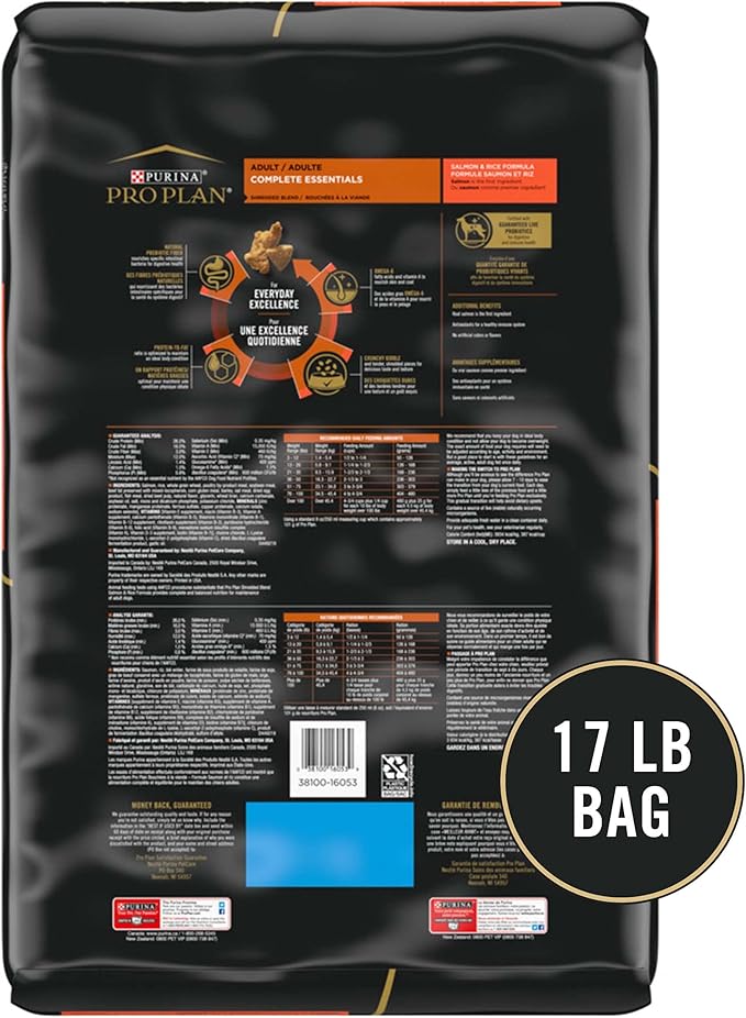 Purina Pro Plan High Protein Dog Food With Probiotics for Dogs, Shredded Blend Salmon & Rice Formula - 17 lb. Bag