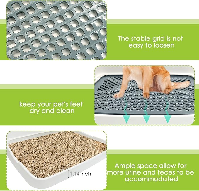 Hamiledyi Dog Potty Tray, Pet Dog Pee Pad Holder, 19"x14" Puppy Training Pad Holder Dog Toilet Pad Mesh Training Toilet Portable Dog Litter Box for Small and Medium Dogs, Puddy,Bunny, Cats (Gray)