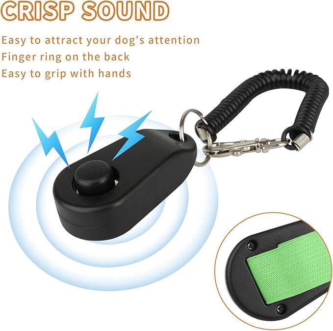 Dog Training Clicker with Finger Ring and Wrist Strap 2 Pack (Black & White) - Versatile Puppy Trainer & Pet Behavior Aid