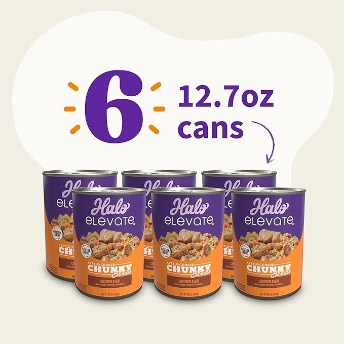 Halo Elevate Wet Dog Food, Kettle Cooked Chunky Healthy Grains Chicken Stew with Carrots, Pumpkin & Brown Rice, 12.7oz (Pack of 6)