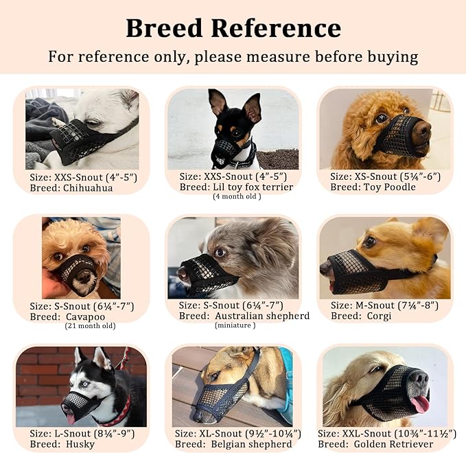 Mayerzon Dog Muzzle, Soft Mesh Muzzles for Small Medium Large Dogs Chihuahua Poodle Husky Labrador Retriever, Breathable Dog Mouth Guard for Biting Chewing Grooming, Allow Panting Drinking