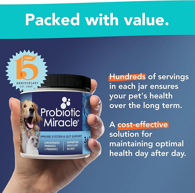 Probiotics for Dogs -(360 Scoops)-Probiotic Miracle -Advanced, Species Specific Probiotics and Prebiotics to Stop Diarrhea, Loose Stool, and Yeast-Plus Immune Support