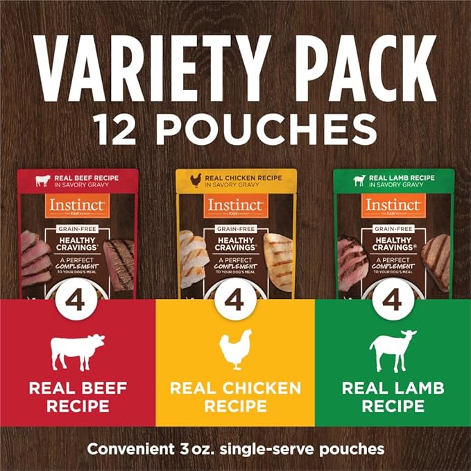 Instinct Healthy Cravings Grain Free Recipe Variety Pack Natural Wet Dog Food Topper by Nature's Variety, 3 Ounce (Pack of 12)