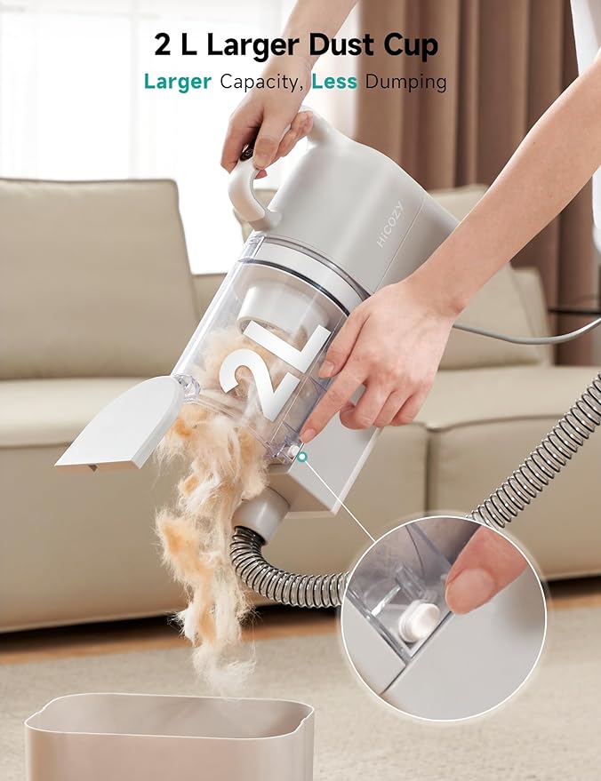 Hicozy S1+ Dog Grooming Kits, Minimum 50dB Pet Friendly Vacuum Machine, 12Kpa/120V Pet Grooming Vacuum for Dogs with 2L Dust Cup, 6 Professional Pet Grooming Kit for Dogs Cats, Gray