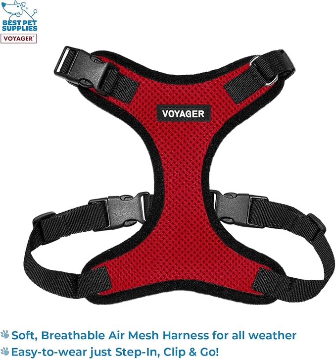 Voyager Step-in Lock Dog Harness w Reflective Dog Leash Combo Set with Neoprene Handle 5ft - Supports Small, Medium and Large Breed Puppies/Cats by Best Pet Supplies - Red/Black Trim, XL