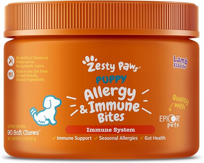 Zesty Paws Dog Allergy Relief - Anti Itch Supplement - Omega 3 Probiotics for Dogs - Digestive Health - Soft Chews for Skin & Seasonal Allergies - with Epicor Pets - Puppy - Lamb - 90 count