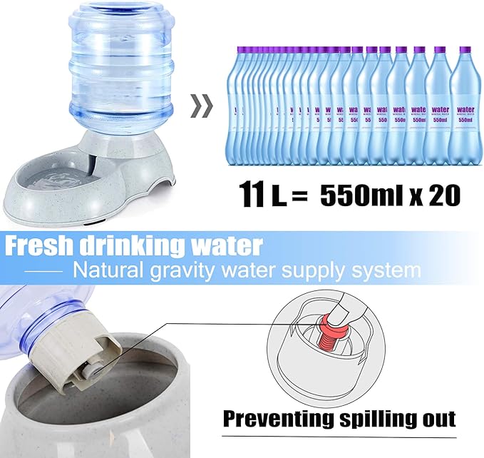 Pet Gravity Water Dispenser Large 3 Gallon 11 Liters-Thickened Durable,Dog Cat Water Bowl Dispenser Large,Automatic Replenish Pet Waterer Dispenser Station,grey