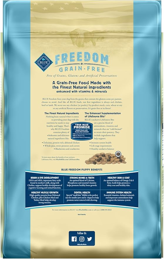 Blue Buffalo Freedom Grain-Free Puppy Dry Dog Food with DHA, Complete & Balanced Nutrition for Puppies, Made in the USA, Chicken & Potatoes, 11-lb. Bag