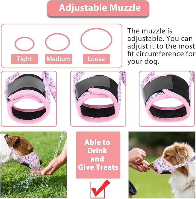 LUCKYPAW Dog Muzzle, Soft Dog Muzzles for Small Medium Large Dogs, Breathable Muzzles to Stop Biting and Chewing with Pattern, Allows Panting and Drinking(Pink Unicone,M)