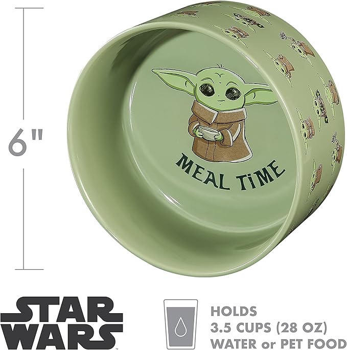 STAR WARS The Mandalorian Baby Yoda Ceramic Dog Bowl, 3.5 Cups | Meal Time Dog Food Bowl, Green Dog Bowl with Baby Yoda | Dog Water Bowl for Dry Food or Wet Food,1 Count (Pack of 1),FF16627