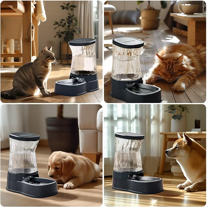 Automatic Dog Water Dispenser Gravity Stainless Steel Water Waterer Feeder, Large Capacity Water Feeding Bowls for Medium & Large-Sized Dogs Cats Other Pets -(1 Gallon)