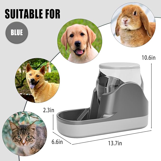 kathson Automatic Dog Water Dispenser 1 Gallon Gravity Cat Water Dispenser Dogs Water Station Bowl Large Capacity Feeder Waterer Pet Drinking Fountain Grey