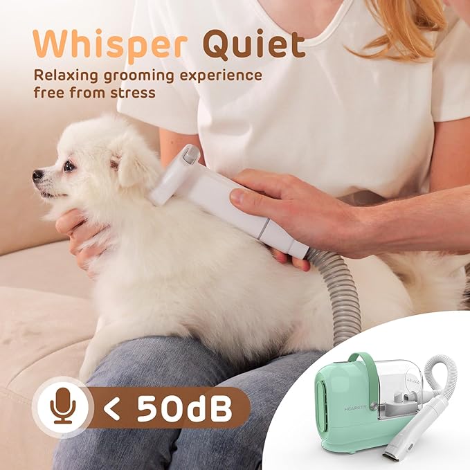 Dog Grooming Vacuum Kit, 3L Pet Grooming Vacuum with 7 Pet Grooming Tools, Dog Vacuum for Shedding Grooming at Home with Low Noise Electric Clipper and Brush, Green
