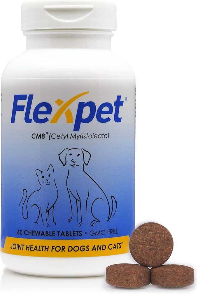 with CM8 Chewable Tablets for Joint Pain Relief in Dogs; Hip & Joint Pain Supplement Containing Cetyl Myristoleate (CM8) & Glucosamine: Single Bottle - 60 Chewable Tablets