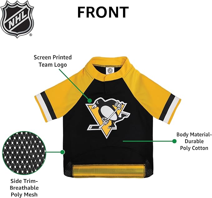 Pets First NHL Pittsburgh Penguins PEN-4006-XXLNHL Pet Jersey - Pittsburgh Penguins Dog Jersey, XX-Large. A Premium Big Jersey for Dogs & Cats to Look just Like The Real Hockey Player, Black, XX-Large