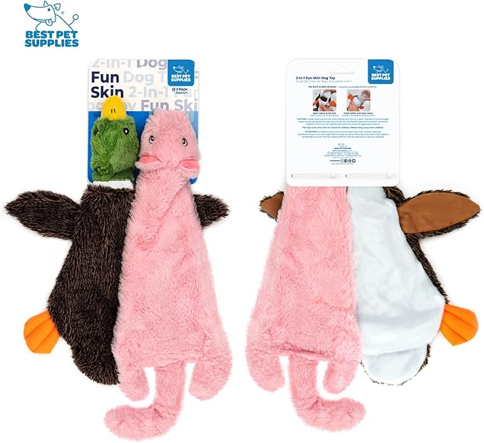 Best Pet Supplies Stuffing Free Squeaky Dog Toys for Small Dogs, Medium Dogs, and Large Dogs, Durable, Best Dog Chew Toy for Teething Puppy, Indoor Play, Holds Plastic Bottle - Wild Duck, Pig, Medium