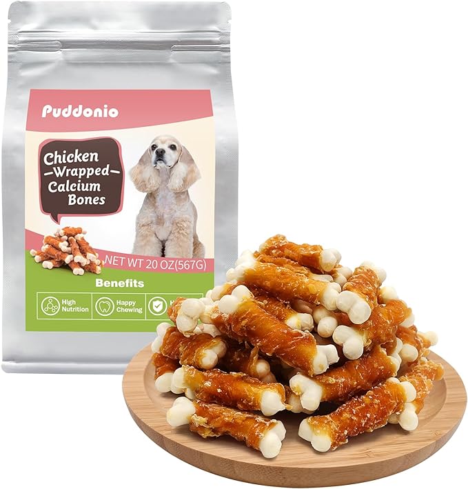 Dog Treats, 2.3 Inch Chicken Wrapped Calcium Bones, Rawhide Free Dog Chews Natural and Chewy Dog Treats, Dog Training Snacks for Small Dogs, 20 oz