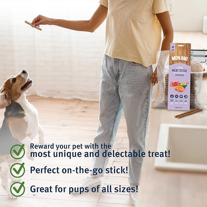 Mon Ami Lamb Meat Sticks for Dogs with Farm Fresh Vegetables (28 Oz) – Human Grade Dog Treats with Superfoods - Training Treats for Dogs - Healthy Dog Treats for Small, Medium and Large Dogs