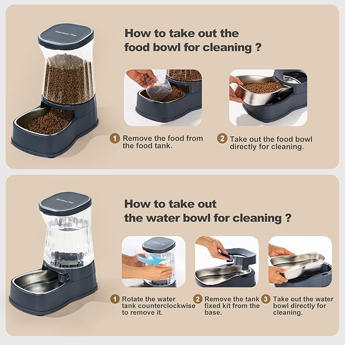 Automatic Dog Water Dispenser Gravity Stainless Steel Water Waterer & Food Feeder Set, Large Capacity Feeding Bowls for Medium & Large-Sized Dogs Cats Other Pets -(1 Gallon x2)