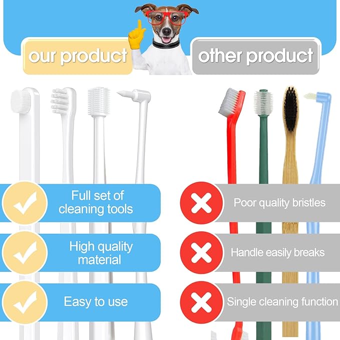 Cat Toothbrush Kit, Dog Toothbrush Kit, Suitable for All Cats and Dogs Dental Care. White, Soft Bristles, Meet All Cleaning Needs, Multi-Functional Dental Cleaning (S)