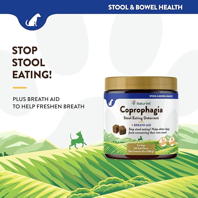 NaturVet – Coprophagia Stool Eating Deterrent – Deters Dogs from Consuming Stool – No Poop Eating for Dogs - Enhanced with Breath Aid Freshener, Enzymes & Probiotics – 130 Soft Chews
