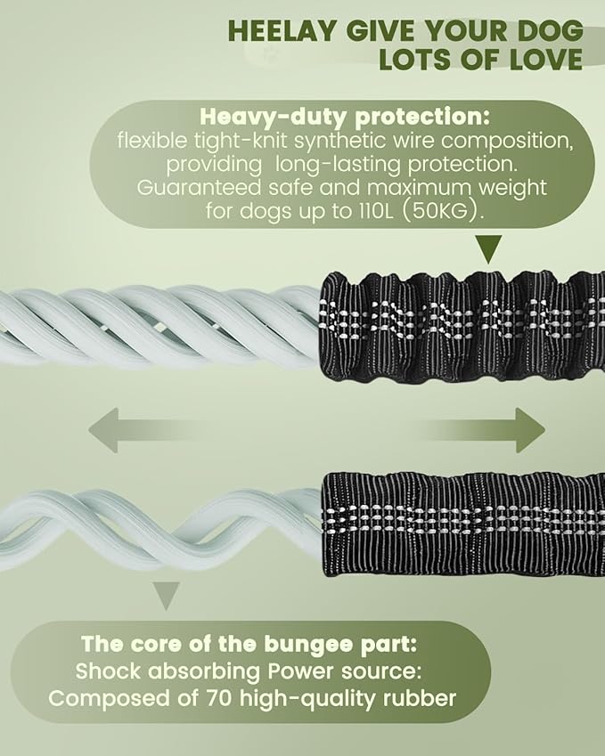 Hands Free Dog Leash for Medium and Large Dogs with Waist Belt Pouch, Dog Running Leash for Training Hiking Jogging Running Walking with Double Handle Bungee | Reflective Stitches Black