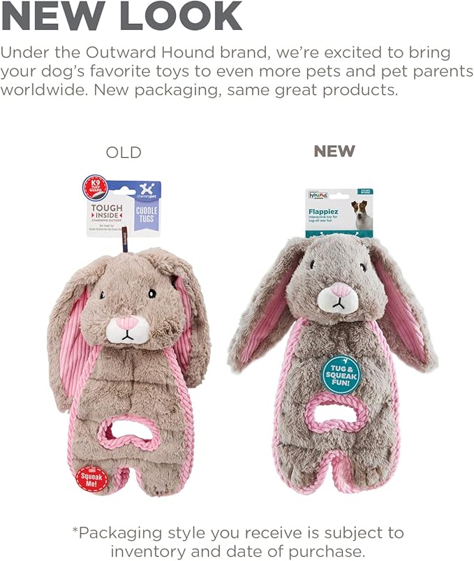 Outward Hound Cuddle Tugs Bunny Plush Squeaky Dog Toy