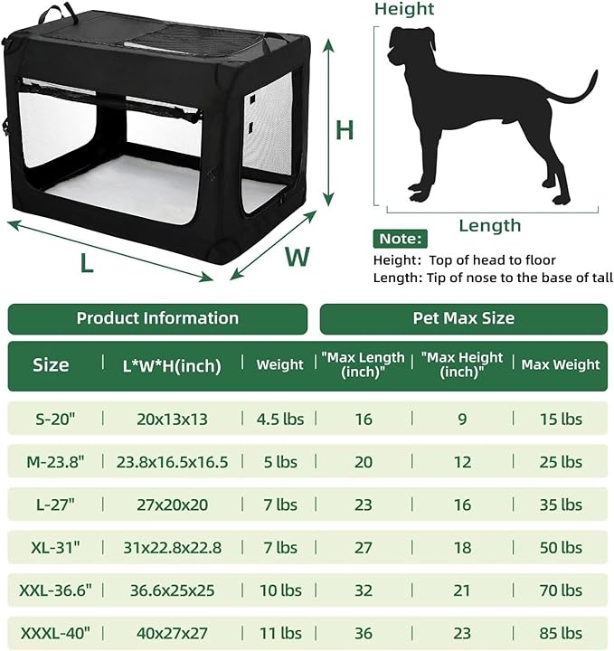 24 inch 3-Door Collapsible Dog Crate for Small Dogs, Portable Dog Travel Crate for Indoor & Outdoor, Soft Side Puppy Foldable Kennel Cage with Durable Mesh Windows & Strong Steel Frame