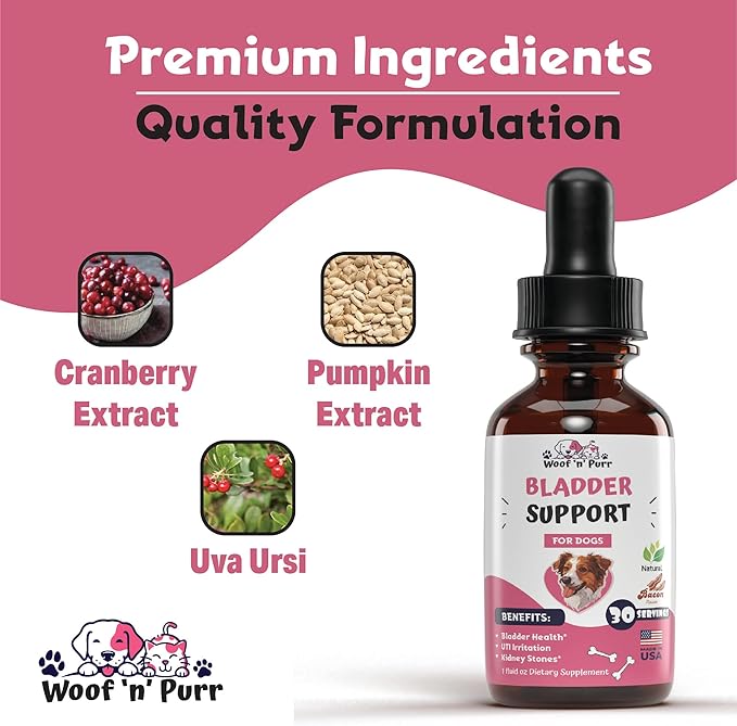 Dog Bladder Supplement - Supports Healthy Kidney & Urinary Tract - Dog UTI Treatment - Dog Bladder Control - Bladder Support for Dogs - Dog UTI Supplement - Dog Urinary Tract Infection Treatment - 1oz