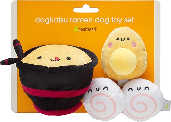 Pearhead Dogkatsu Ramen Dog Toys, Set of 3, Must Have Toys for Pet Owners, Plush Chew Toys Set of 3, Ramen Noodle Toy Set for Pets