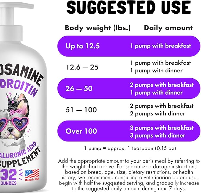 Liquid Glucosamine for Dogs Bacon Flavour with Chondroitin, MSM & Hyaluronic Acid K9 Supplement Hip and Joint Formula Advanced Mobility Joint Pain Relief Senior Advanced Supplement for All Breeds